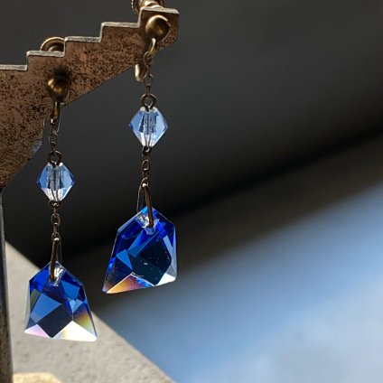1930's Art Deco Blue Glass Earrings 1930ǯ  ǥ ֥롼饹 󥰡