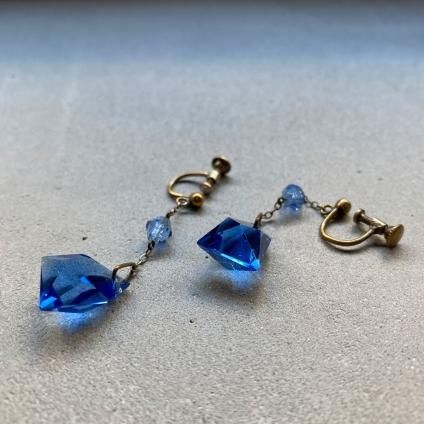 1930's Art Deco Blue Glass Earrings 1930ǯ  ǥ ֥롼饹 󥰡