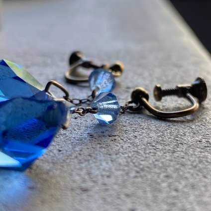 1930's Art Deco Blue Glass Earrings 1930ǯ  ǥ ֥롼饹 󥰡