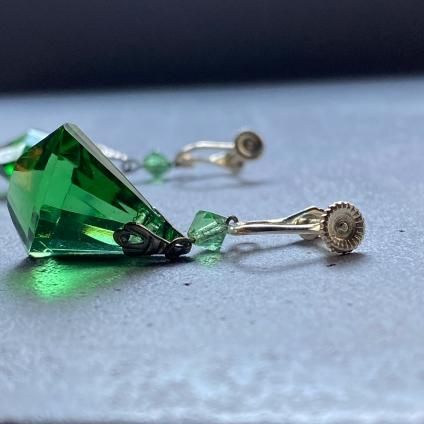 1930's Crystal Green Glass Earrings 1930ǯ  ꥹ륰꡼󥬥饹 󥰡