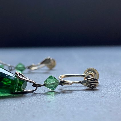 1930's Crystal Green Glass Earrings 1930ǯ  ꥹ륰꡼󥬥饹 󥰡