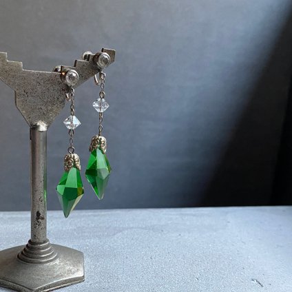 1930's Art Deco Green Glass Earrings 1930ǯ  ǥ ꡼󥬥饹 󥰡