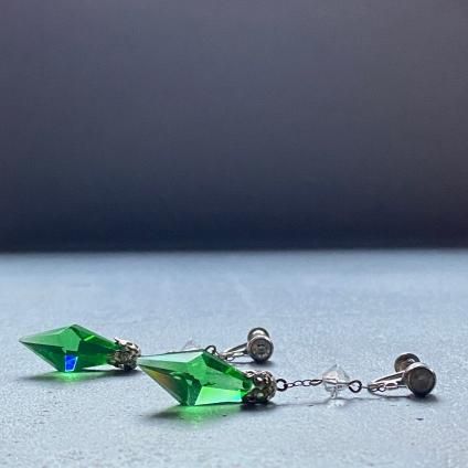 1930's Art Deco Green Glass Earrings 1930ǯ  ǥ ꡼󥬥饹 󥰡