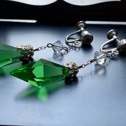1930's Art Deco Green Glass Earrings 1930ǯ  ǥ ꡼󥬥饹 󥰡