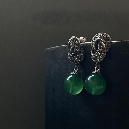 1930's Silver Marcasite Glass Earrings1930ǯ С ޡ 饹 󥰡