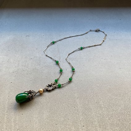 1950's Louis Rousselet Dark Green Glass Necklace（ 1950年代 ルイ ロスレー ダークグリーン ガラス ネックレス）