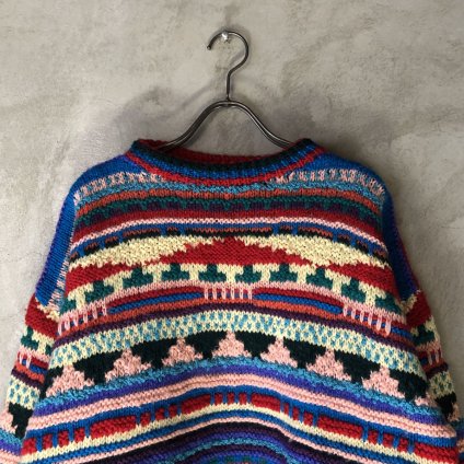 Vintage 3D Hand knit total pattern oversizeʥơ DԤߥ˥å  С