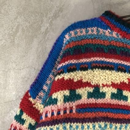 Vintage 3D Hand knit total pattern oversizeʥơ DԤߥ˥å  С