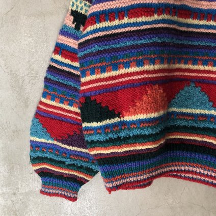 Vintage 3D Hand knit total pattern oversizeʥơ DԤߥ˥å  С