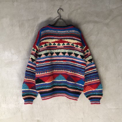 Vintage 3D Hand knit total pattern oversizeʥơ DԤߥ˥å  С