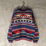 Vintage 3D Hand knit total pattern oversize（ヴィンテージ ３D手編みニット 総柄 オーバーサイズ）
