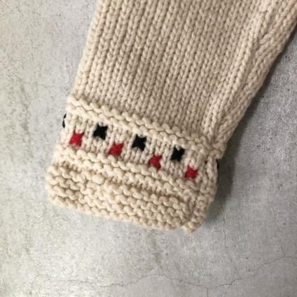 Vintage Knit Raglan Oversize Marine Pattern Cross-stitch