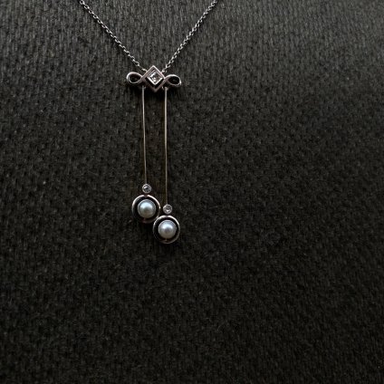 Edwardian 18KYG/WG Pearl/Diamond Necklace（1910年代 18金イエローゴールド/ホワイトゴールド パール/ダイヤモンド ネックレス）