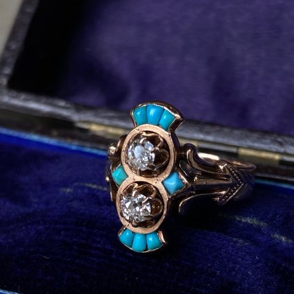c.1882 18KPG Diamond Turquoise Antique Ring（1882年頃 18金ピンク 