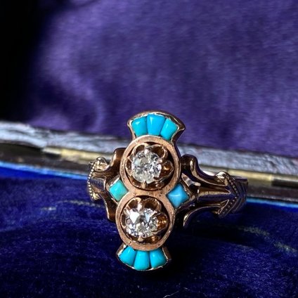c.1882 18KPG Diamond Turquoise Antique Ring（1882年頃 18金ピンク
