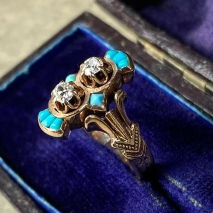 c.1882 18KPG Diamond Turquoise Antique Ring（1882年頃 18金ピンク