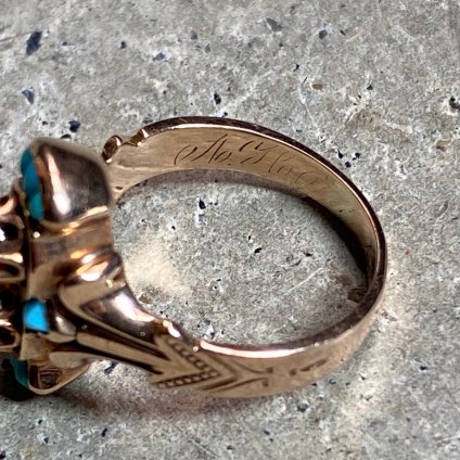 c.1882 18KPG Diamond Turquoise Antique Ring（1882年頃 18金ピンクゴールド ダイヤモンド ターコイズ アンティーク リング）