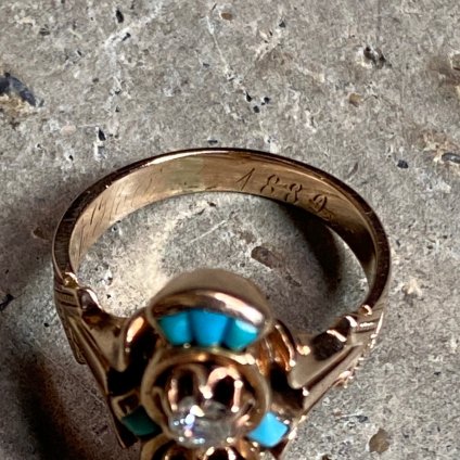 c.1882 18KPG Diamond Turquoise Antique Ring（1882年頃 18金ピンクゴールド ダイヤモンド ターコイズ アンティーク リング）