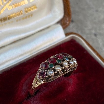 Victorian 15KYG Pearl Emerald Garnet Antique Ring（ヴィクトリアン ...
