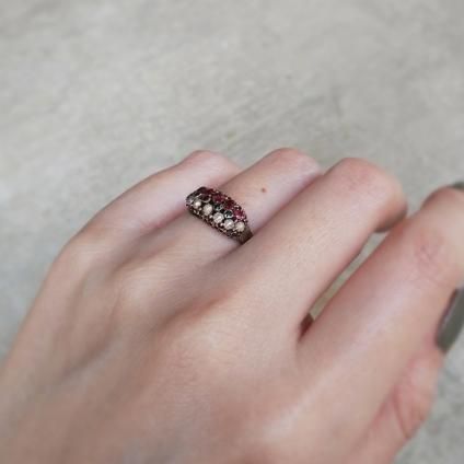 Victorian 15KYG Pearl Emerald Garnet Antique Ring（ヴィクトリアン ...