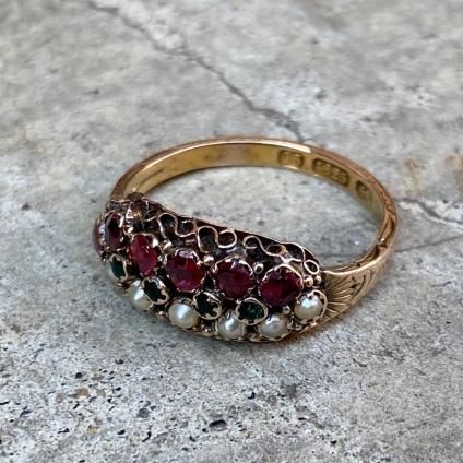 Victorian 15KYG Pearl Emerald Garnet Antique Ringʥȥꥢ 15⥤ ѡ  ͥå ƥ 󥰡