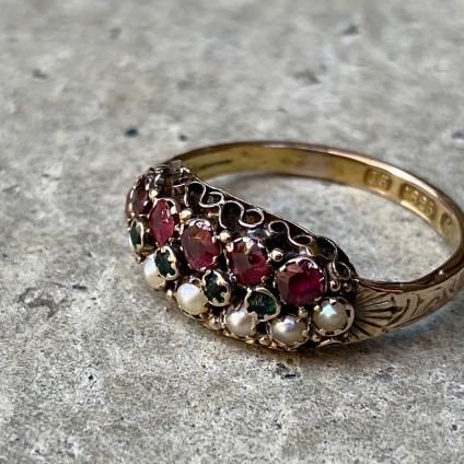 Victorian 15KYG Pearl Emerald Garnet Antique Ringʥȥꥢ 15⥤ ѡ  ͥå ƥ 󥰡