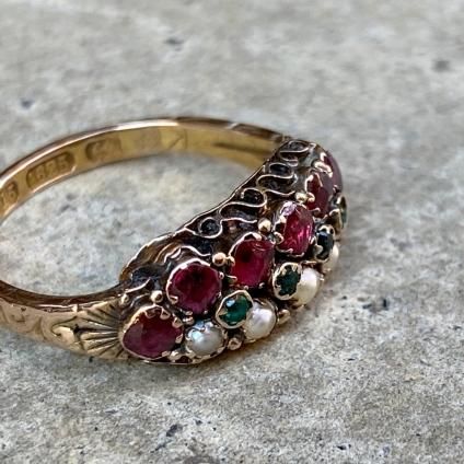 Victorian 15KYG Pearl Emerald Garnet Antique Ringʥȥꥢ 15⥤ ѡ  ͥå ƥ 󥰡