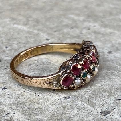 Victorian 15KYG Pearl Emerald Garnet Antique Ring（ヴィクトリアン ...