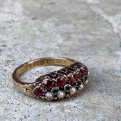 Victorian 15KYG Pearl Emerald Garnet Antique Ring（ヴィクトリアン 15金イエローゴールド パール エメラルド ガーネット アンティーク リング）