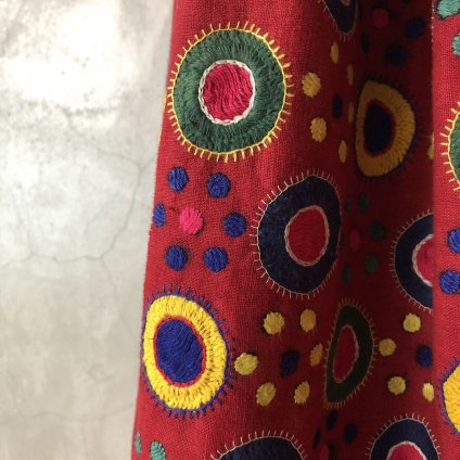 Vintage Embroidered Gather Flared  Skirt Redʥơ ɽ 㥶ե쥢  åɡ
