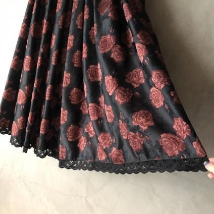 Vintage Rose Pattern Jacquard Long Flared Skirtʥơ  Х 㥬 󥰥ե쥢ȡ