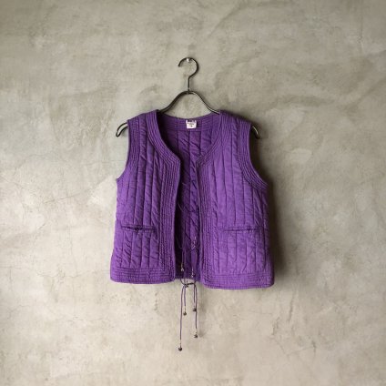 France Vintage Quilting Vest Purple（フランスヴィンテージ 刺繍入り ...