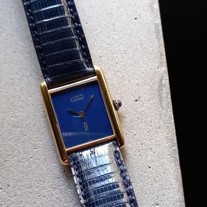 【専用】カルティエ　マストタンク　文字盤ネイビー Cartier MUST TANK （カルティエ マスト タンク）SM 純正尾錠