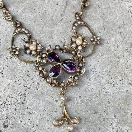 Victorian 15KYG Amethyst Pearl Necklaceʥȥꥢ 15⥤ ᥷ ѡ ͥå쥹