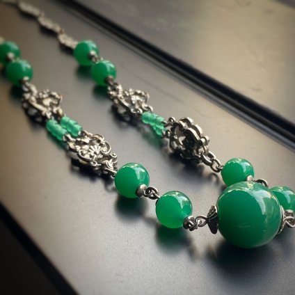 1950's Louis Rousselet Green Glass Necklace1950ǯ 륤 졼 ꡼ 饹 ͥå쥹