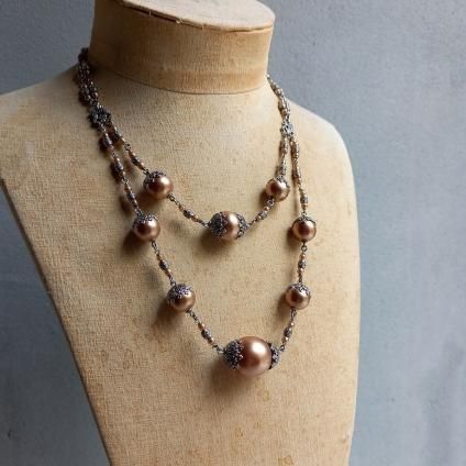 1930's Louis Rousselet brown Glass Pearl Necklace1930ǯ 륤 졼 ֥饦 饹 
ѡ ͥå쥹