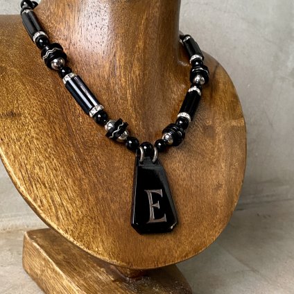 Art Deco French Galalith Metal Initial Necklace “E”（アール・デコ