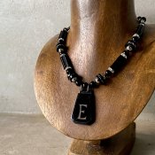 Art Deco French Galalith Metal Initial Necklace “E”（アール・デコ フランス ガラリス メタル イニシャルネックレス“E”）Dead Stock