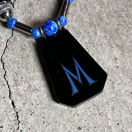 Art Deco French Galalith Metal Initial Necklace “M”（アール・デコ フランス ガラリス メタル イニシャルネックレス “M”）Dead Stock