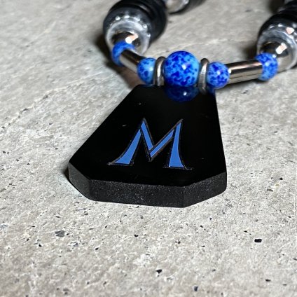 Art Deco French Galalith Metal Initial Necklace “M”（アール・デコ フランス ガラリス メタル イニシャルネックレス “M”）Dead Stock