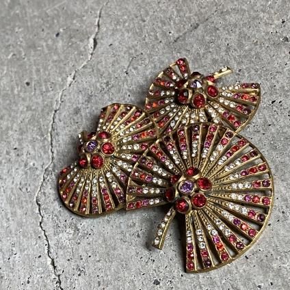 Art Deco French Metal Glass Fan-shaped Broochʥ롦ǥ ե ᥿ 饹 𷿥֥