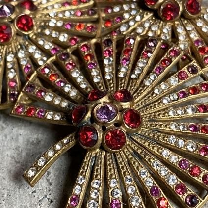 Art Deco French Metal Glass Fan-shaped Brooch（アール・デコ