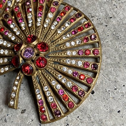 Art Deco French Metal Glass Fan-shaped Brooch（アール・デコ