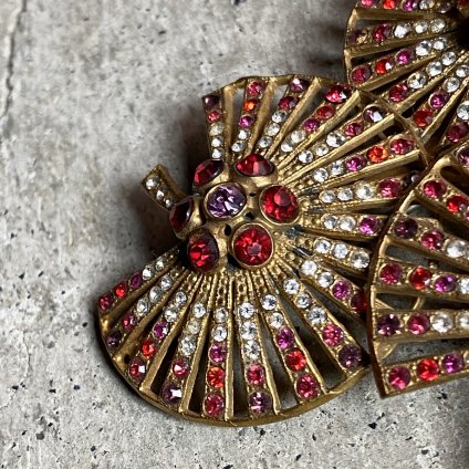 Art Deco French Metal Glass Fan-shaped Brooch（アール・デコ