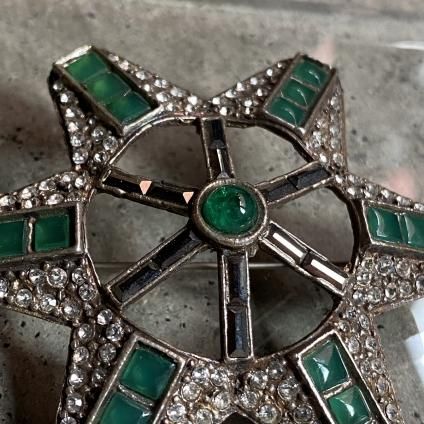 Art Deco French Rene Mittler Metal Glass Broochʥ롦ǥ ե  ߥåȥ졼 ᥿ 饹 ֥ 