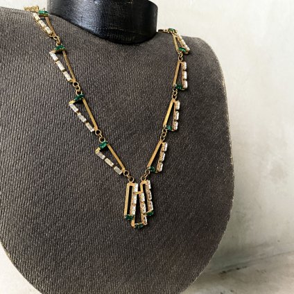 Art Deco French Metal Glass Necklace（アール・デコ フランス メタル ガラス ネックレス）