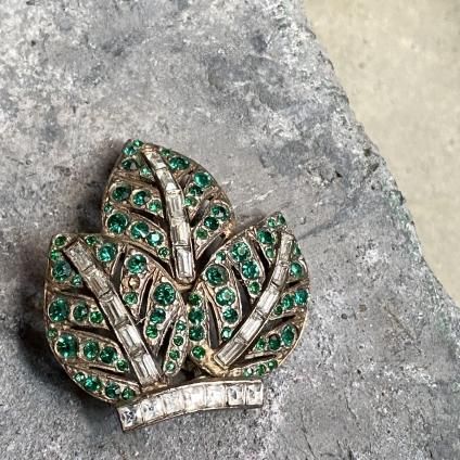 Art Deco French Rene Mittler Metal Glass Brooch（アール