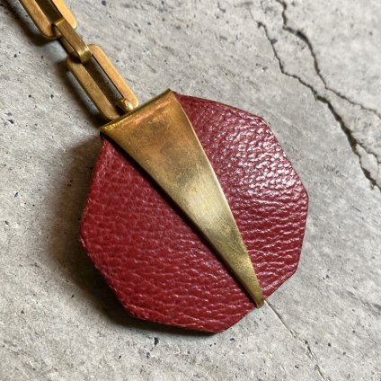 194050's French Leather Metal Red Octagon Brooch 194050ǯ ե 쥶 ᥿ å ֥ 