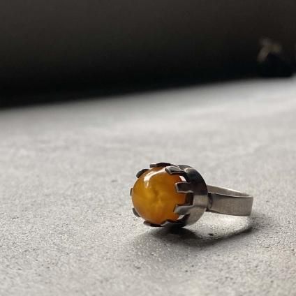 1960's Sacandinavian Silver Amber Ring（1960年代 北欧 シルバー