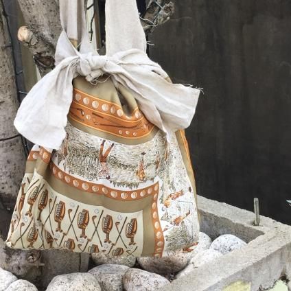 Vintage Scarf & Linen Marche Bag（ヴィンテージスカーフ